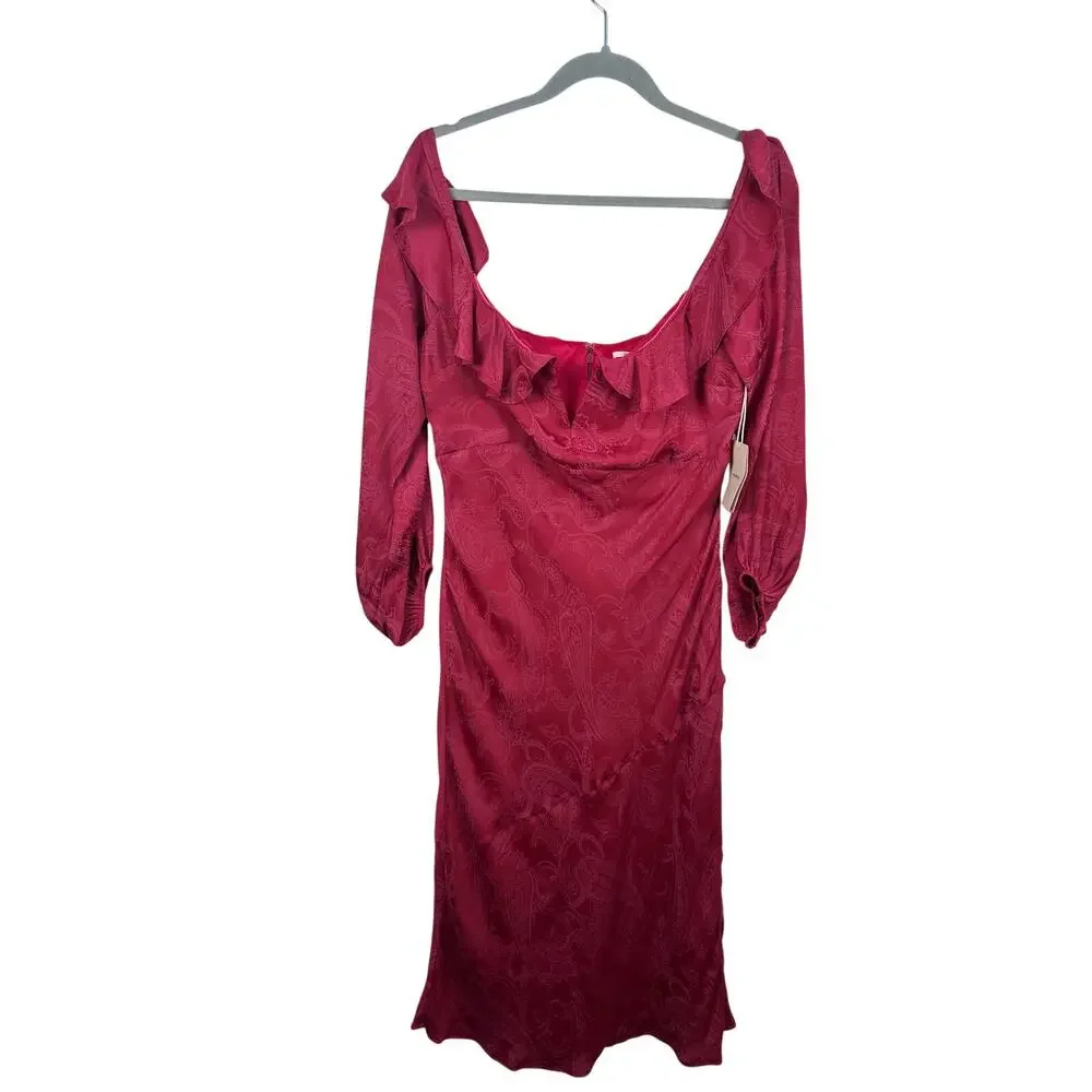 Tularosa Slip Dress Womens XL Pink NWT Off Shoulder Ruffle Paisley Revolve 1988